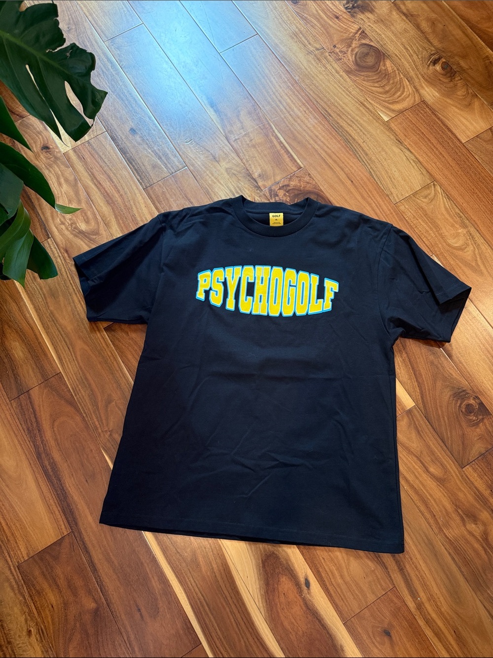 Golf Wang Black Short Sleeve 'PSYCHOGOLF' Tee with Yellow & Blue Logo